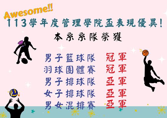 賀！本系系隊於113學年度管理學院盃表現優異圖片
