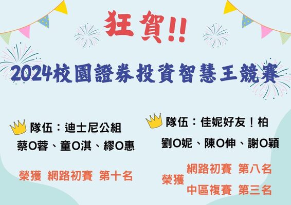 賀！本系同學於2024校園證券投資智慧王競賽榮獲佳績圖片